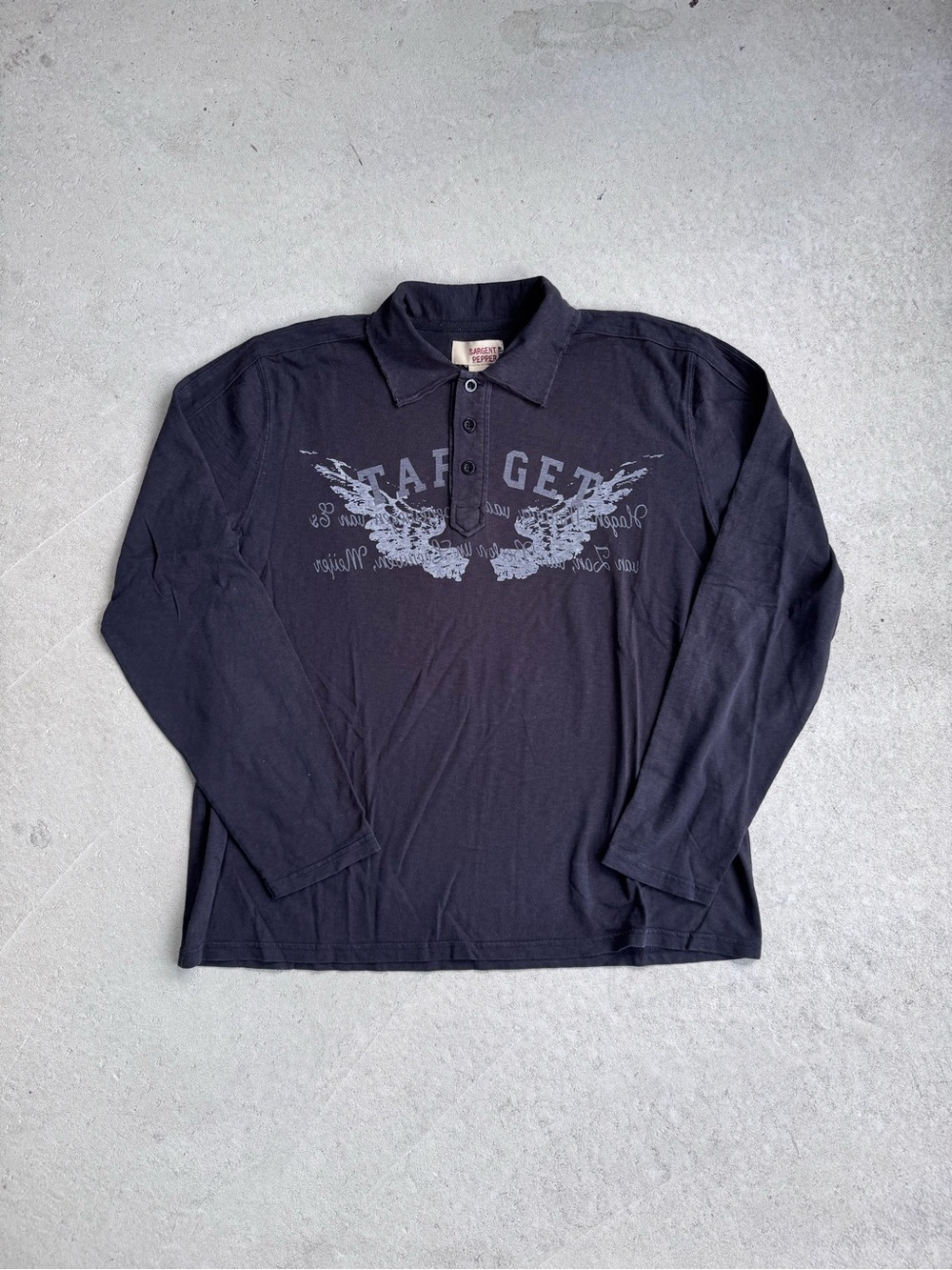 Dark Navy Long-Sleeve Polo with Eagle Graphic